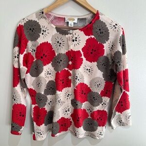 TALBOTS Women Light Silk Cardigan Sweater 3/4 Sleeve Floral Multicolor Size S